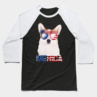 Merica Corgi Dog American Flag 4Th Of July Baseball T-Shirt